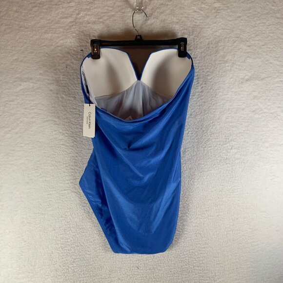 Calvin Klein Women's Shirred‎ Split Cup Bandeau Blue One Piece Swimsuit Size 16 - Picture 3 of 7
